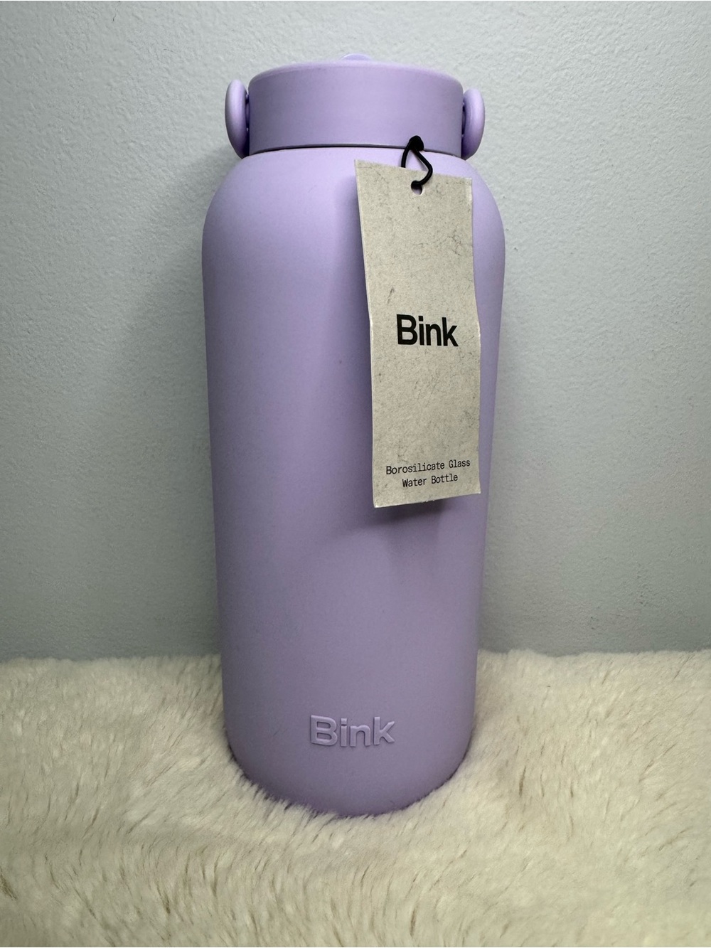 Bink Lavender Borosilicate Glass Water Bottle w/ silicone sleeve